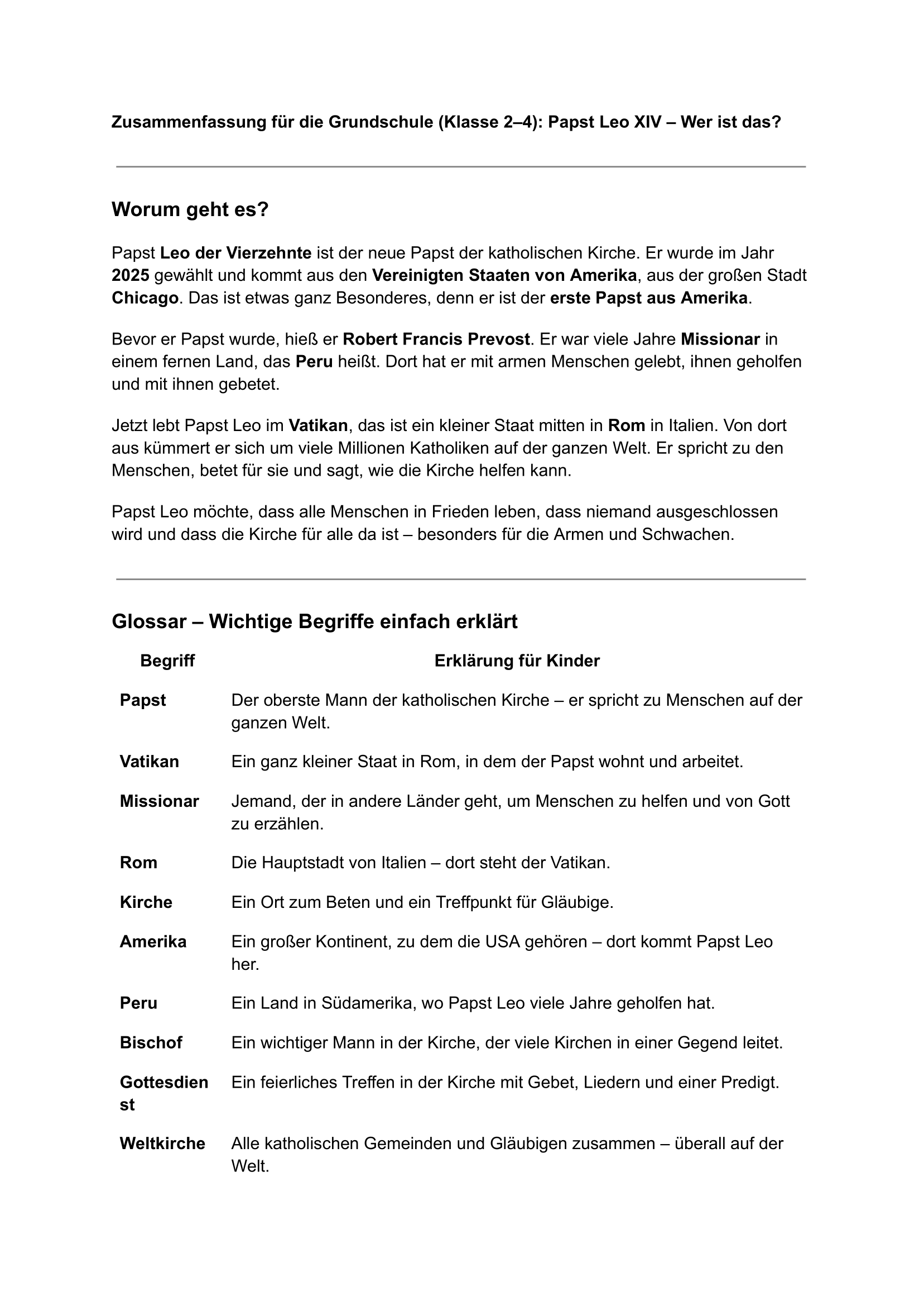 Sparpaket „Papst Leo XIV“ – Unterrichtsreihe & Präsentation für Grundschule, Sekundarstufe I und II