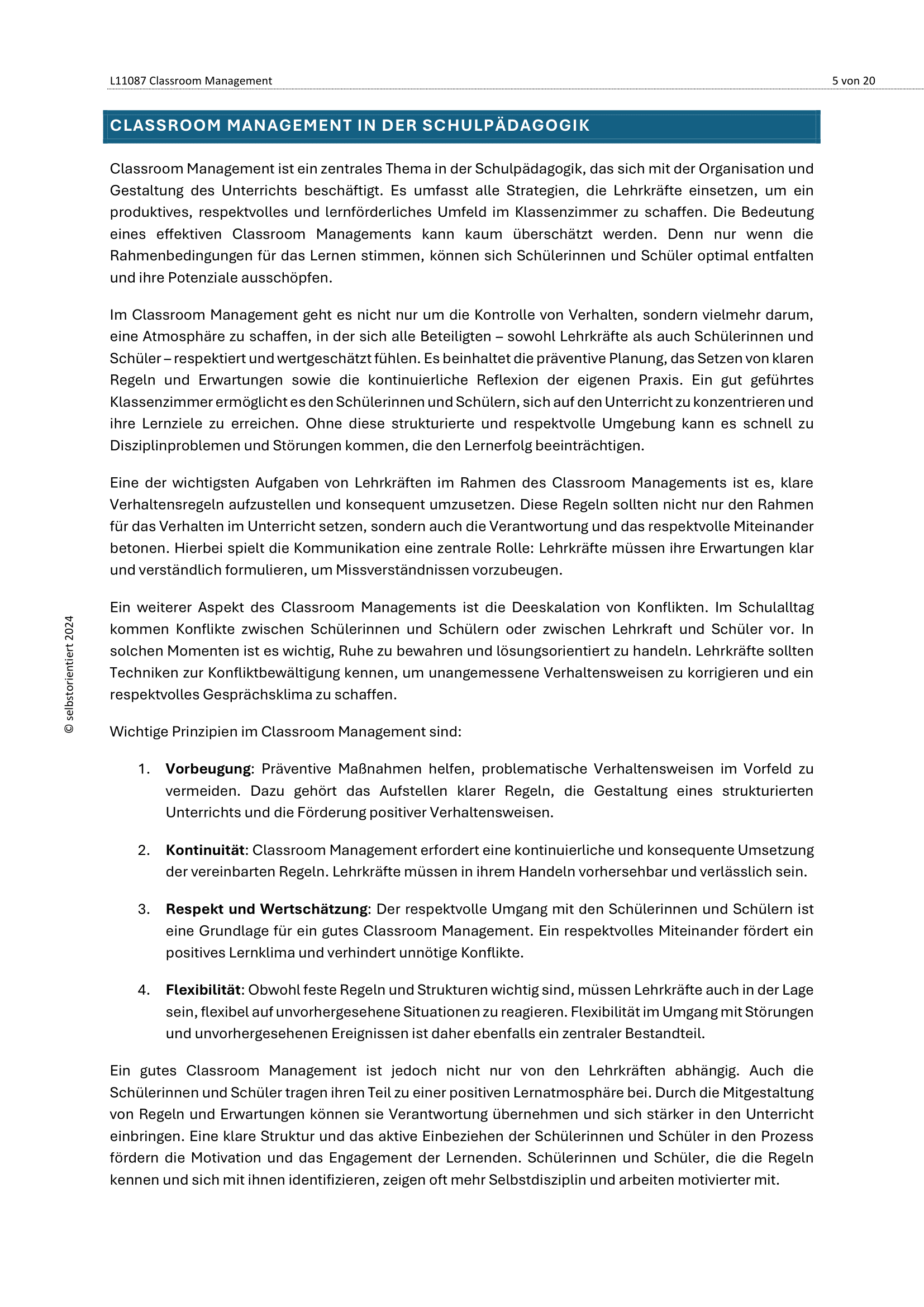 Classroom Management - Unterrichtsreihe SEK I