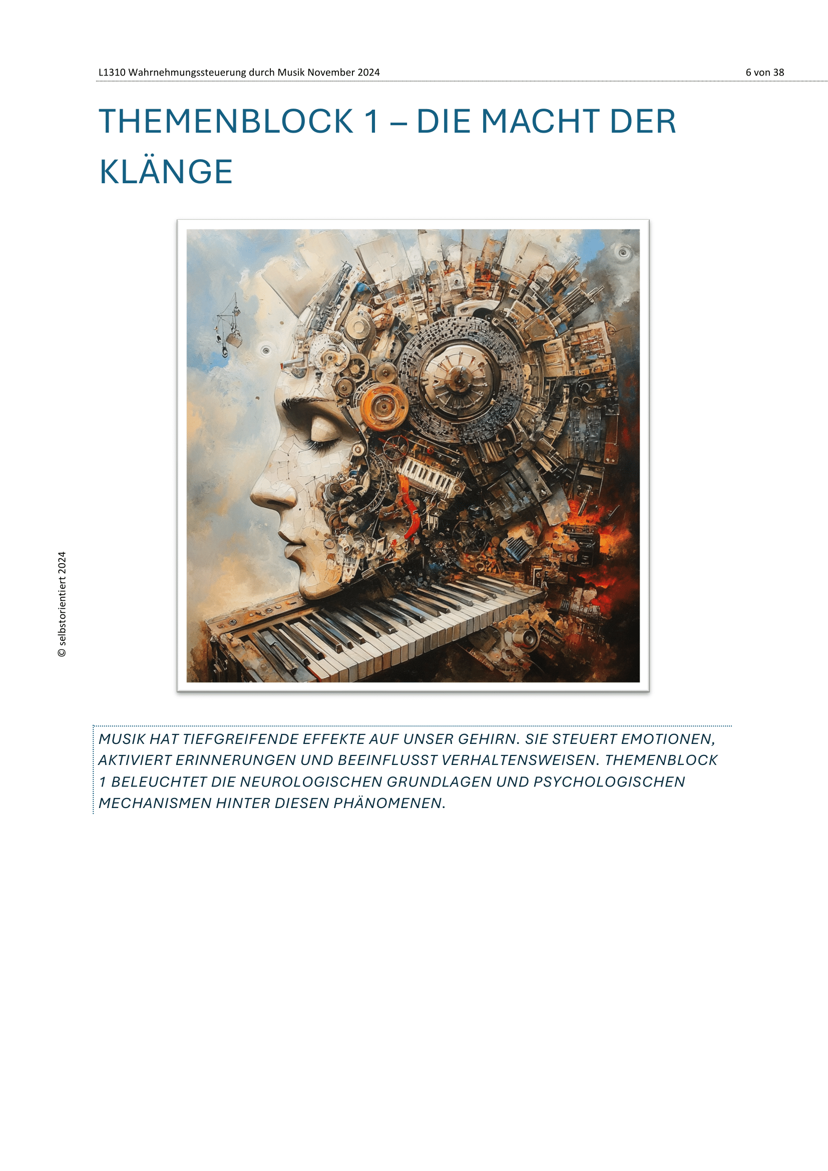 Wahrnehmungssteuerung durch Musik - Unterrichtsreihe