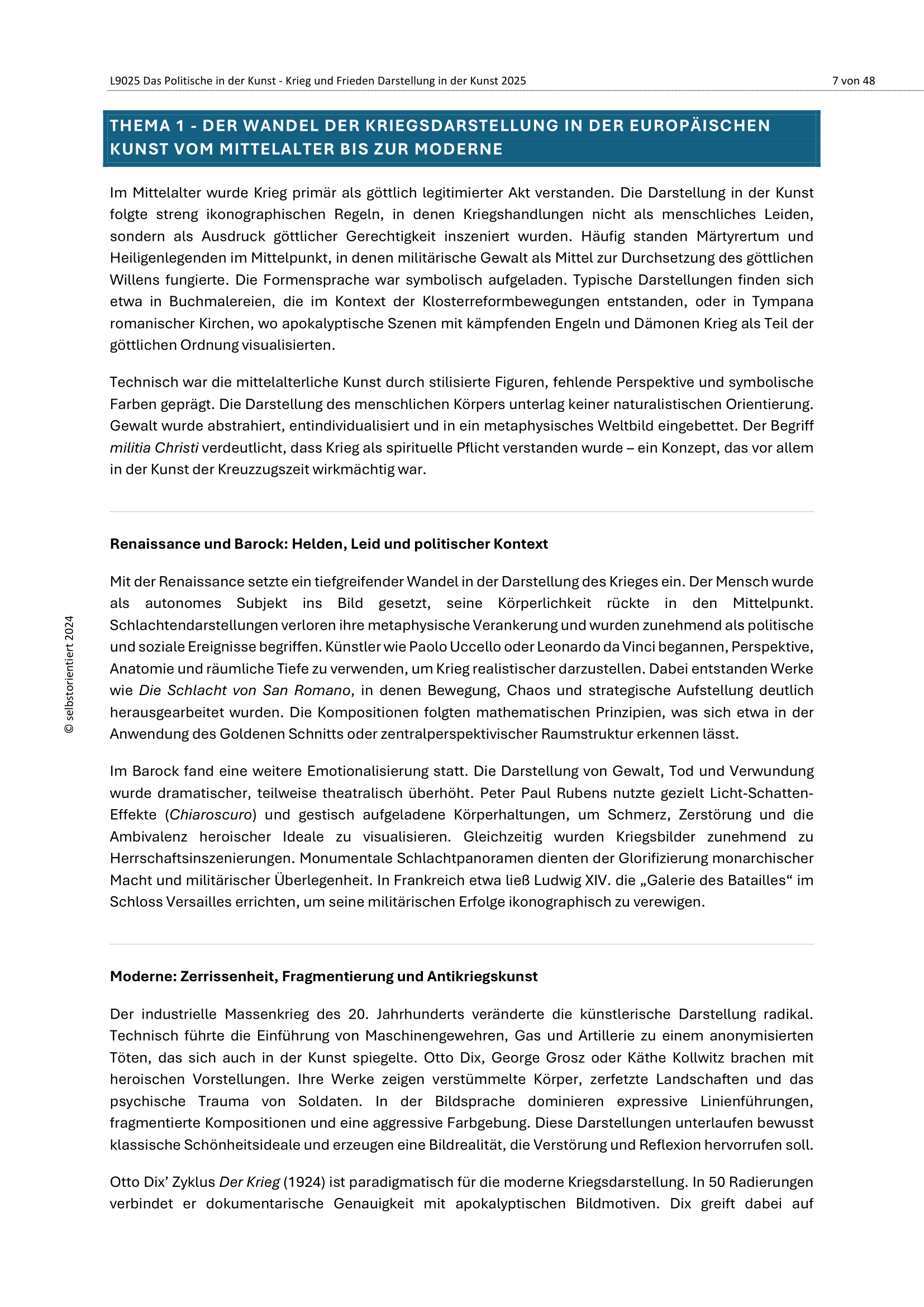 Unterrichtsreihe Kunst: Das Politische – Krieg & Frieden in der Kunst