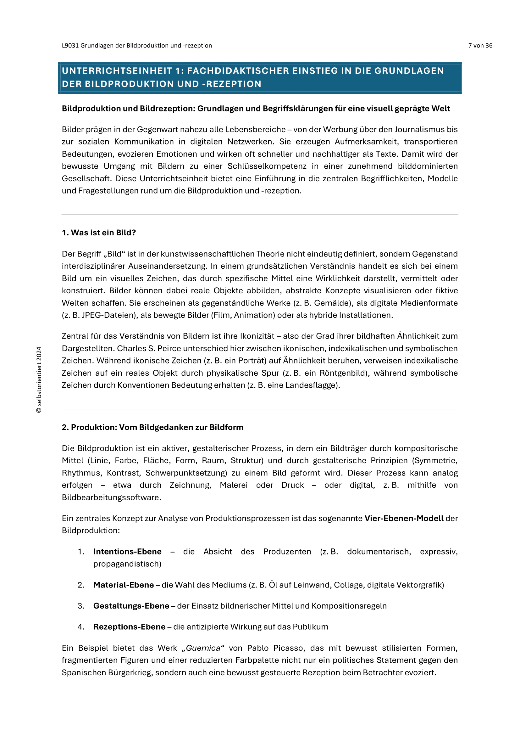 Unterrichtsreihe Kunst: Grundlagen der Bildproduktion & -rezeption